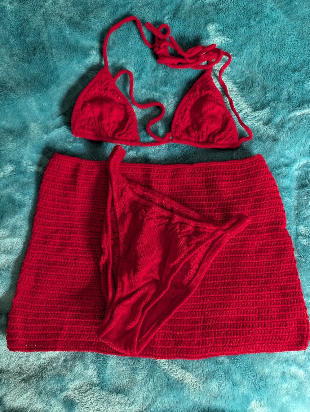 Victoria's Secret Hot Shapes Red Knit bikini Cover-up 3 Piece Set